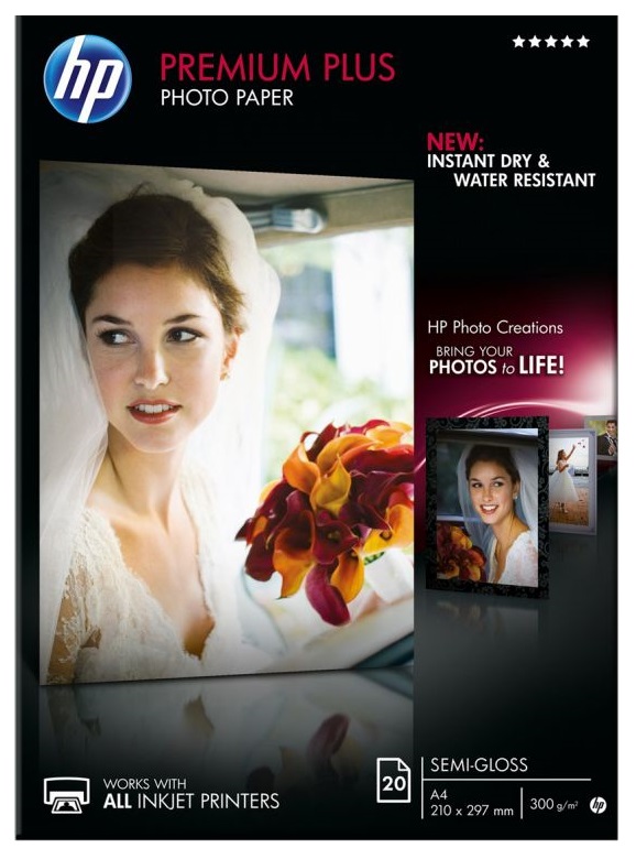 Фотобумага HP для для струйных, полуглянцевая (A4) 20 л. (300 г/м2, Premium Plus Photo) [ CR673A ]