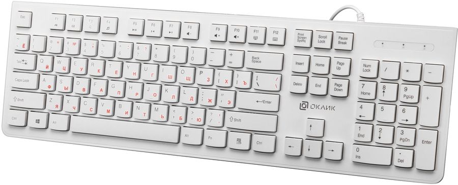 Клавиатура Oklick 505M (белый, USB, мембранная, 1.5 м, 104 кл., полноразмерная, slim) [ KW-1820 WHITE ]