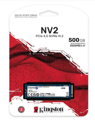 Накопитель SSD M.2 500GB Kingston NV2 (SNV2S/500G) Retail (3500/2100МБ/сек, NVMe PCI-Ex4 4.0, 3D QLC, TBW 160)