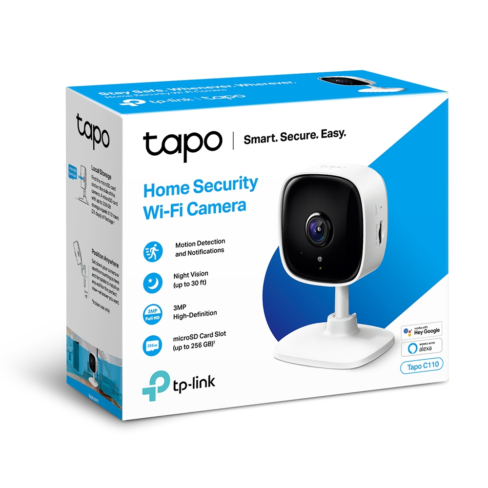 IP видеокамера TP-Link Tapo C110 (белый, 2304x1296, 15 кадров/с, CMOS, 3 Мп, H.264, Wi-Fi, ночная съемка, датчик движения, ИК подсветка подробнее)