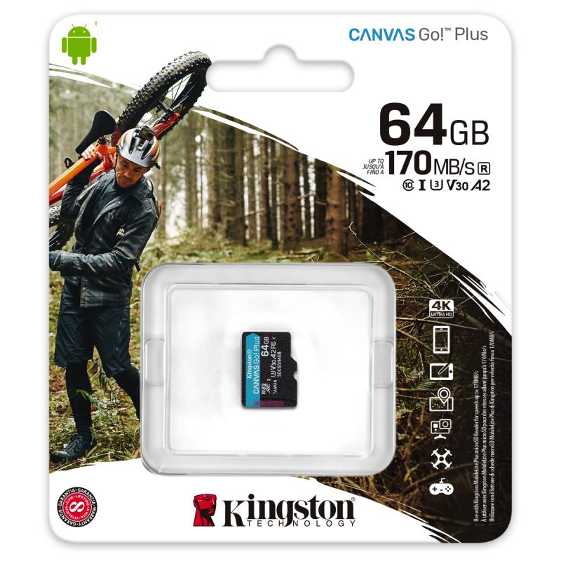Флэш-карта SDXC 64 GB Kingston Canvas Go! Plus (Class UHS-I U3 / V30, 170 MB/s 70 MB/s черный) [ SDG3/64GB ]