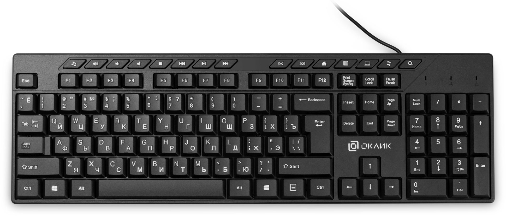 Клавиатура Oklick 125M (черный, USB, мембранная, 1.6 м, 119 кл., полноразмерная, 26KRO, влагозащита) [ 1678108 ]