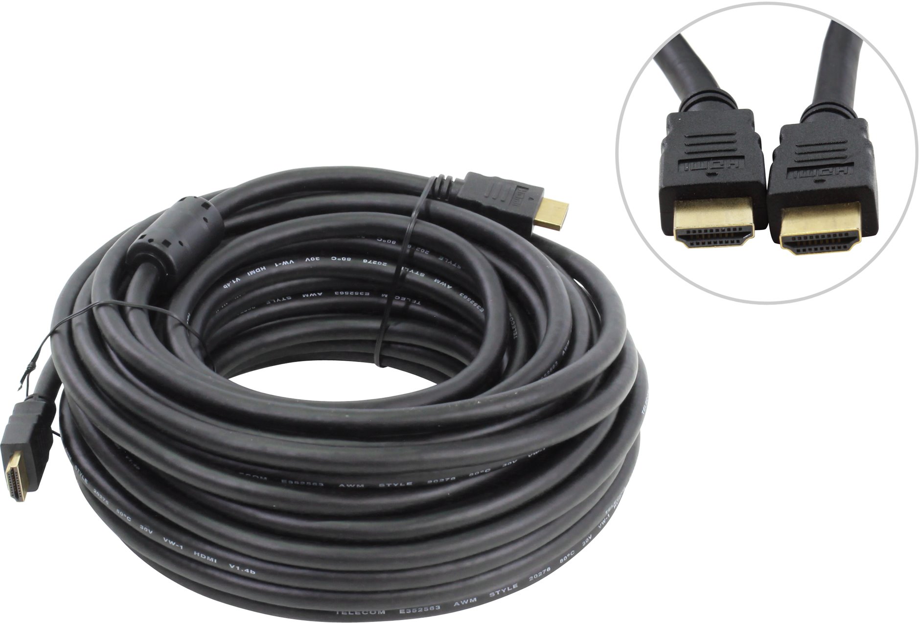 Кабель HDMI видео и аудио сигналов Telecom High Speed HDMI with Ethernet (HDMI Type A (male) - HDMI Type A (male), 15.0 м, черный, 2 ферритовых кольца