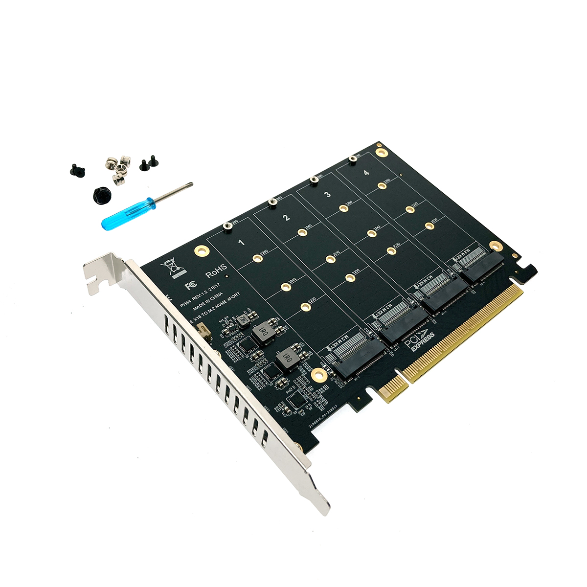 Плата расширения M2 Espada (PCI Express x16, 4 внутренних порта M.2 Key M NVMe, поддержка SSD до 80 мм(2280)) [ PCIe4NVME ] (OEM)