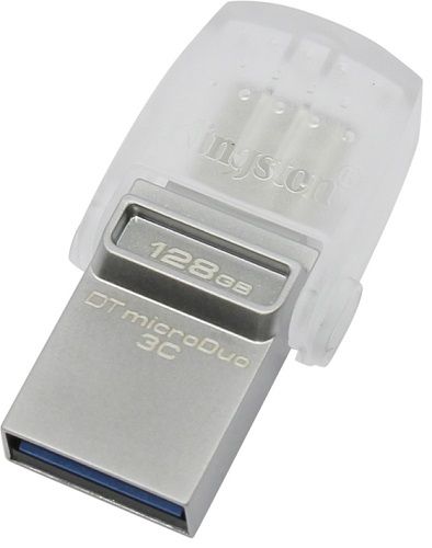 Флэш-накопитель 128 GB Kingston DataTraveler microDuo 3C (белый, пластик/сталь, 15 MB/s 100 MB/s 30x17x8 мм, микроформат, для ПК и Android-устройств, 