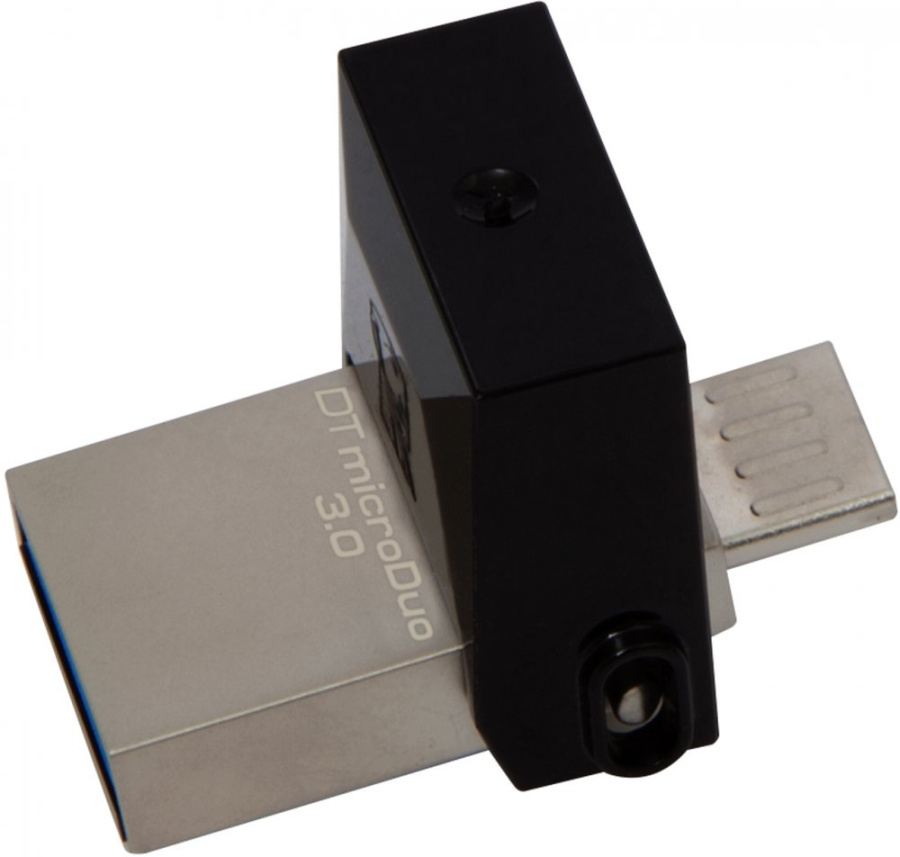 Флэш-накопитель 64 GB Kingston DataTraveler microDuo 3.0 (черный, пластик/сталь, 15 MB/s 70 MB/s 28x16x9 мм, микроформат, для ПК и Android-устройств, 