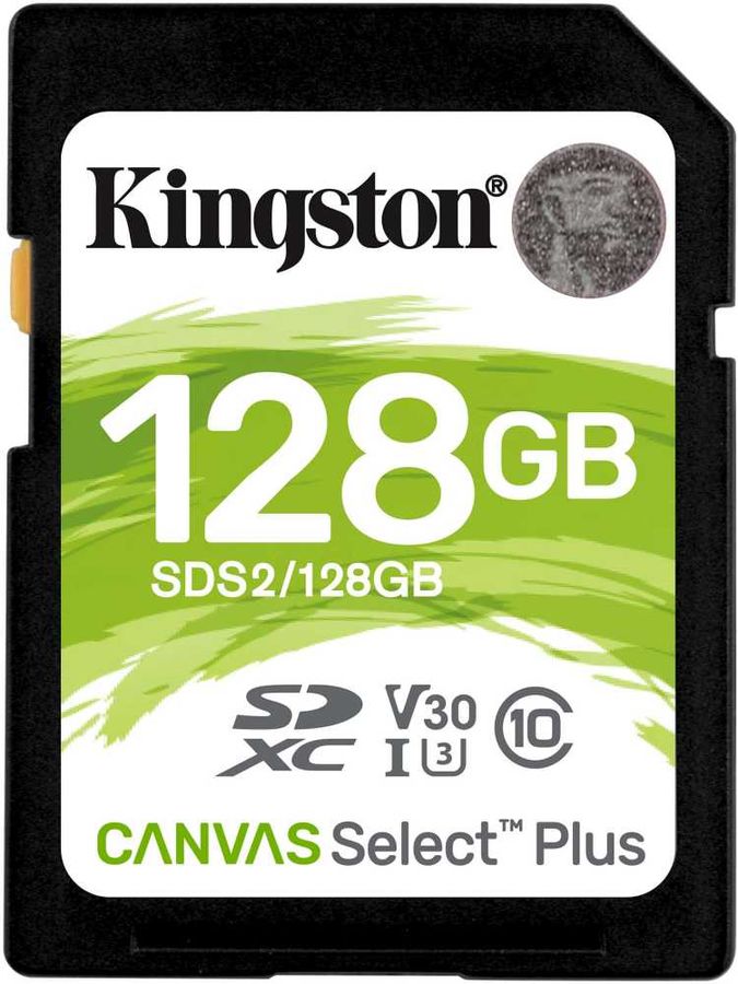 Флэш-карта SDXC 128 GB Kingston Canvas Select Plus (Class UHS-I U3 / V30, 100 MB/s 85 MB/s черно-зеленый) [ SDS2/128GB ]