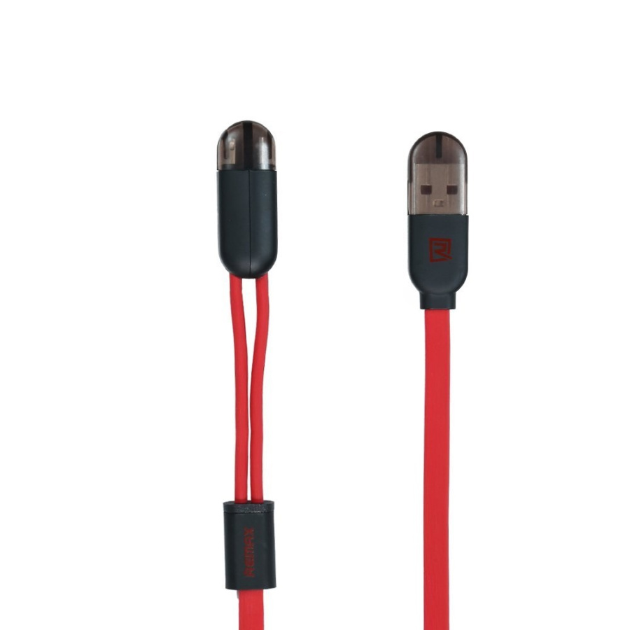 Кабель USB 2.0 Remax Gemini 2 in 1 (USB Type A (male) - microUSB Type B (male) + Lightning, 1.0 м, красный, защитный колпачок, магнитная сцепка, плоск