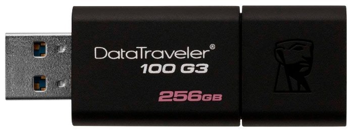 Флэш-накопитель 256 GB Kingston Data Traveler 100 G3 (черный, пластик, 130 MB/s 60x21x10 мм, выдвижной коннектор, USB 3.0 Type-A) [ DT100G3/256GB ]